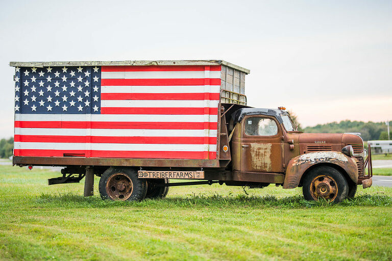 American flag truck romantic engagement