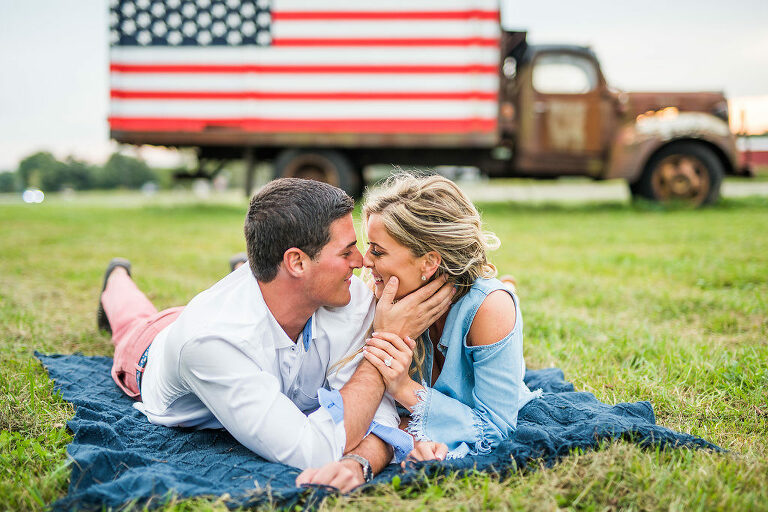 American flag truck romantic engagement