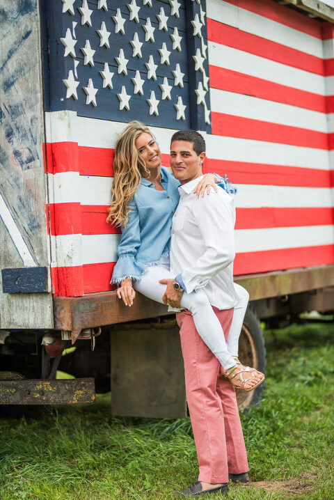American flag truck romantic engagement