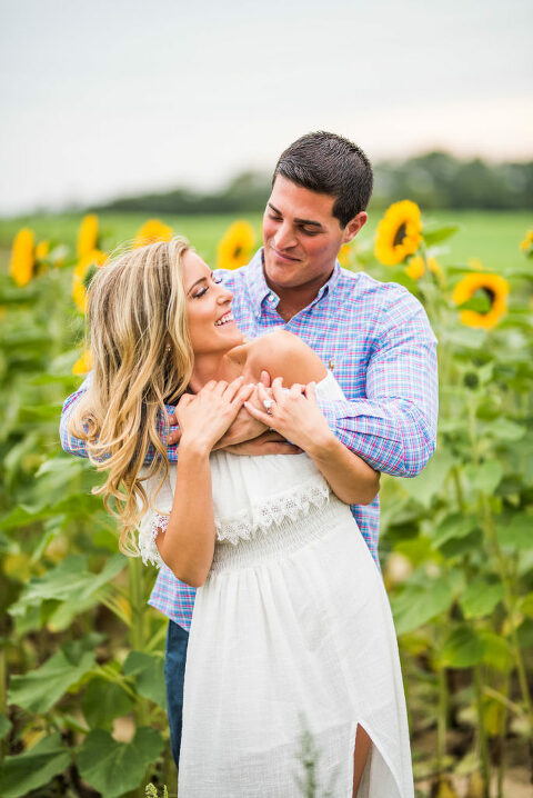 sunflowers and laughing romantic engagement