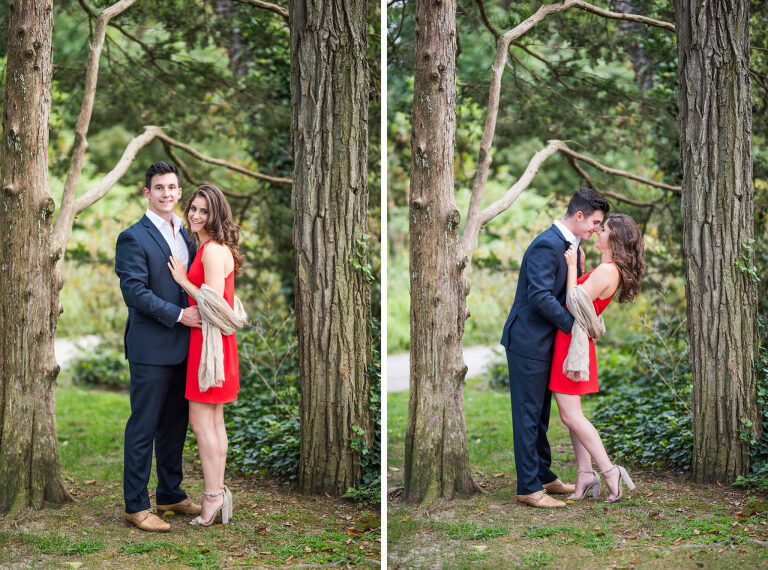 woods red dress summer engagement 