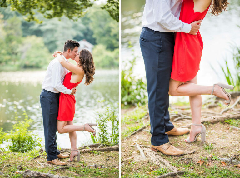 leg kick back red dress summer engagement 