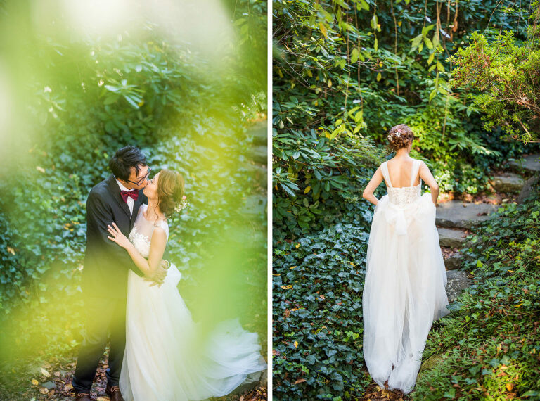 bride and groom kissing Kaitlyn Ferris photography garden wedding