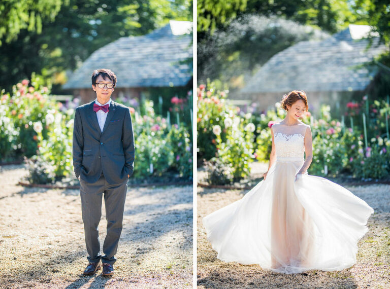 individual bride and groom portraits garden wedding