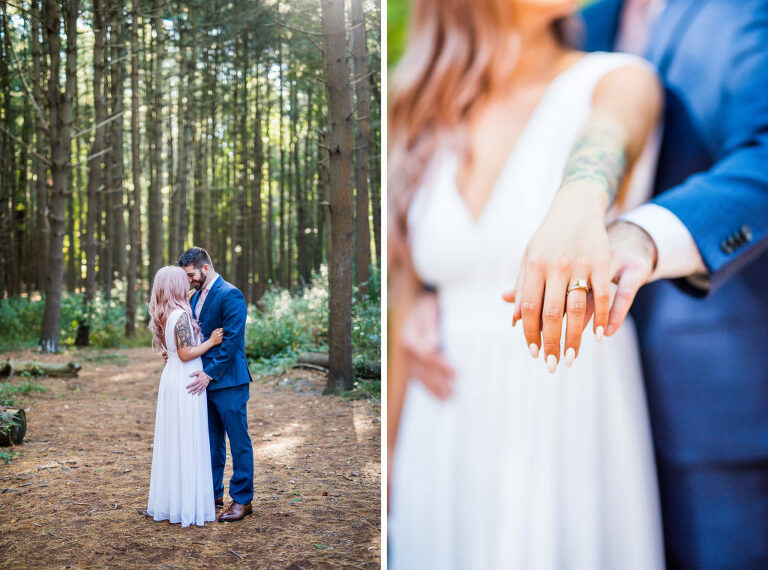 engagement ring couple in woods Kaitlyn Ferris Photography Long Island Wedding Photographer